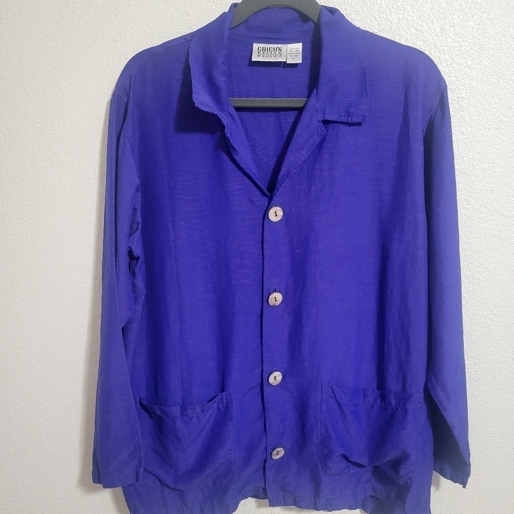 Chico's Design silk/linen blend top see description for sizing